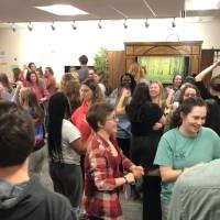 Students practicing Dominican dances in the Language Resource Center